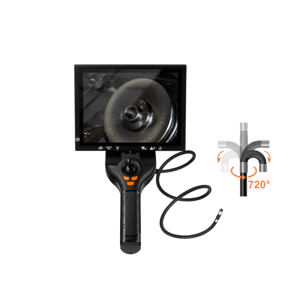 articulating borescope camera with joystick four-way 720 degree steering